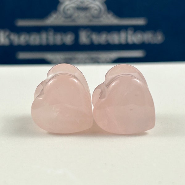 Heart Ear Plugs, Stone Ear Plugs, Rose Quartz Plug Earrings, Ear Gauges, Ear Stretchers, Ear Expanders, Gift for Her, Gift for Him