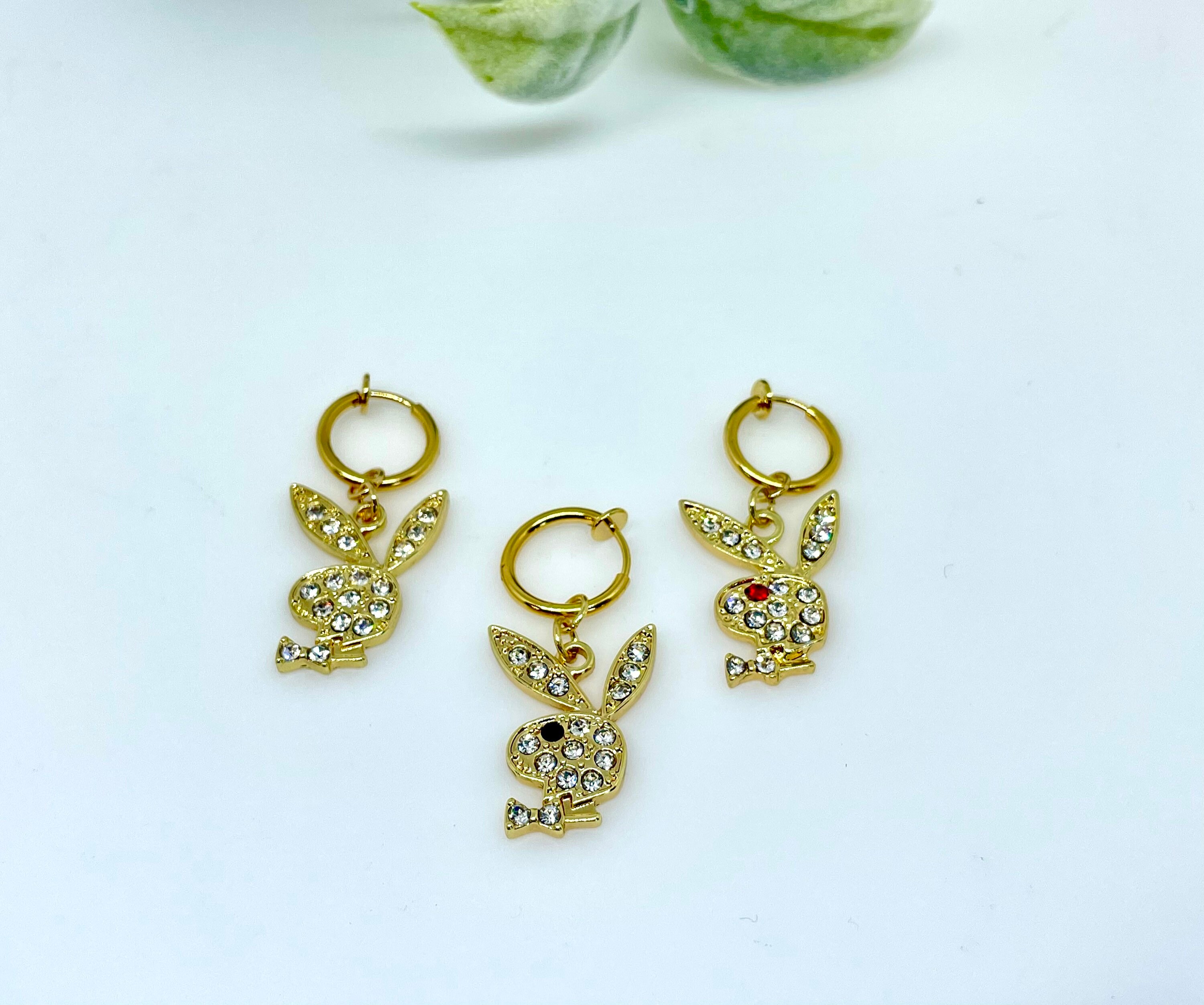 Fake Playboy Bunny Belly Ring, Stainless Steel Clip on Belly, CZ Bell…