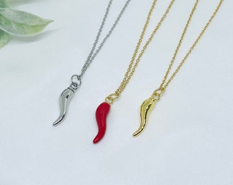 Italian Horn Necklace, Protection Necklace, Protection Jewelry, Lucky Horn Necklace, Italian Amulet Necklace, Cornicello Necklace