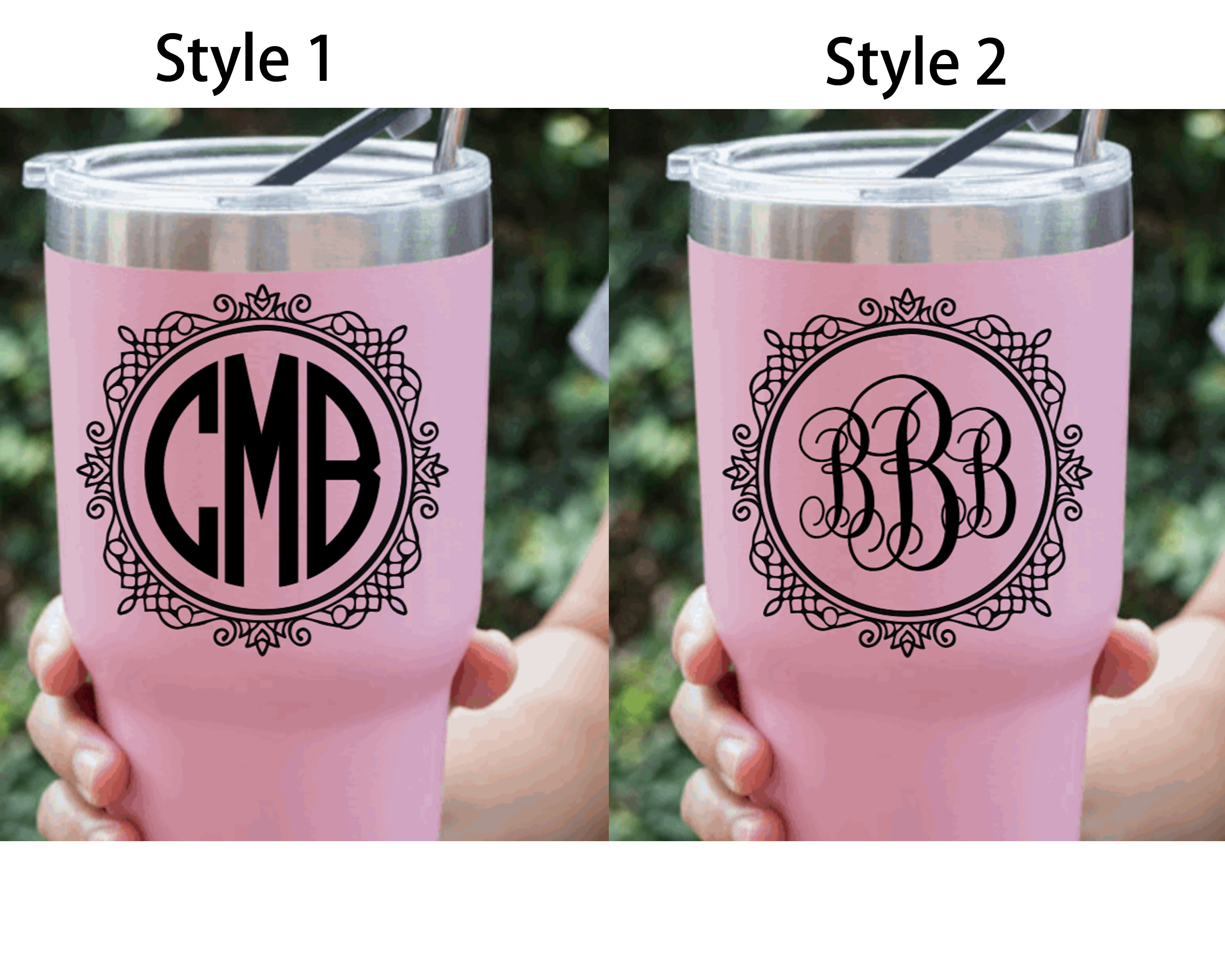 Floral monogram vinyl decal stickers for your tumblers car Etsy
