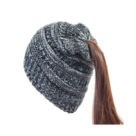 Knitted Pony Tail Messy Bun Beanie 