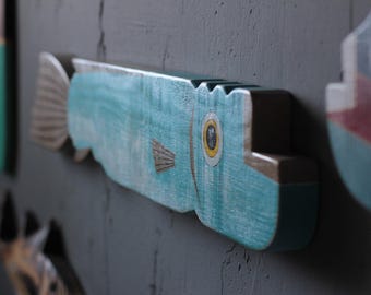 Wooden Fish Wall Art – Coastal Decor – Beach House Decoration – Nautical Wood Sculpture – Handmade Rustic Wall HangingWood Fish Wall Art