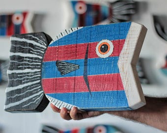 Handmade Wooden Fish Wall Art: Coastal Nautical Decor, Rustic Fir Wood Sculpture