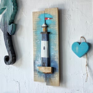 Beach House Sign - Lighthouse Wall Art - Wooden Lighthouse