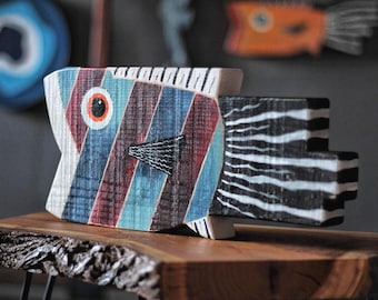 Wooden Fish Wall Art – Coastal Decor – Beach House Decoration – Nautical Wood Sculpture – Handmade Rustic Wall HangingWood Fish Wall Art