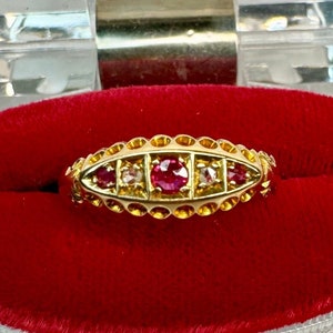 Antique Ruby Diamond Ring, 18k Gold Ring, Edwardian Circa 1910 Ring, Antique Gold Diamond Jewelry, Original British Hallmark Ring