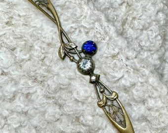 Antique Art Nouveau Brooch: Blue & White Paste Stone Dragonfly Pin
