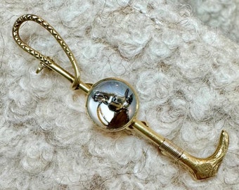 Antique Essex Crystal Horse Brooch: 14k Gold Victorian Pin