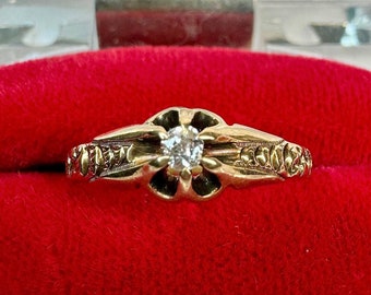 Victorian 10k Gold Diamond Ring: Antique Old Mine Cut