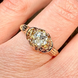 Victorian Diamond Engagement Ring, 14k Gold Antique Ring, .43ct Natural Old European Cut Diamond, Antique Jewelry, Solitaire Diamond Ring