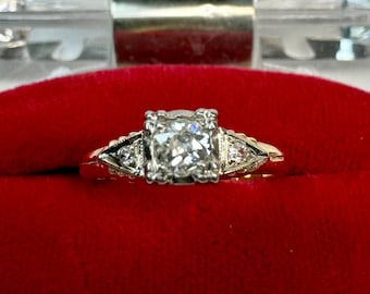 14k Gold Antique Diamond Ring: .28ct Old Mine Cut, Circa 1930s