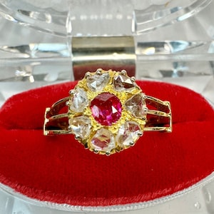 Antique Ruby Diamond Ring, Victorian 18k Gold Ring, 1ctw Rose Cut Diamond Ring, Antique Gold Diamond Jewelry, .40 Old Mine Cut Ruby Ring