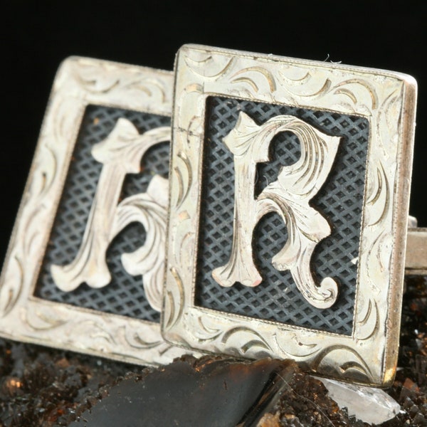 Vintage Silver Cuff Links, Sterling Silver Cuff Links, Jewelry for Men, Antique Silver Jewelry, Custom Handmade Letter R Cuff Links