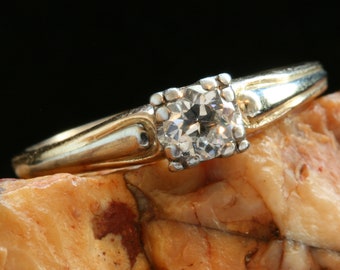 Vintage Diamond Engagement Ring, 14k Gold .40ct Natural Old European Cut Diamond Vintage 1940s Ring