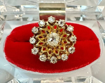 Victorian 14k Gold 1.58ctw Old Mine Cut Diamond Ring: Antique Jewelry