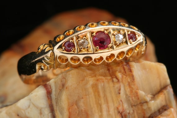 Antique Edwardian 18k Gold Ruby Diamond Ring, Bri… - image 4