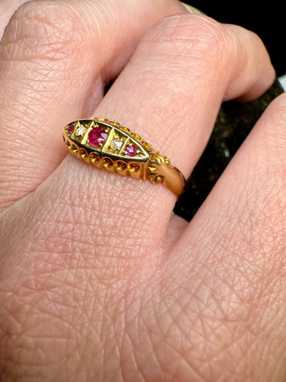 Antique Edwardian 18k Gold Ruby Diamond Ring, Bri… - image 9