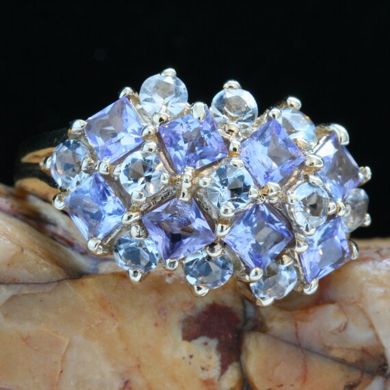 14k Gold Tanzanite Ring, Vintage Natural White Zir