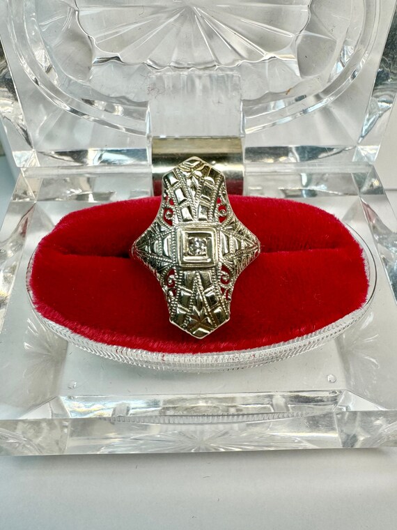 Gold Antique Diamond Ring, 14k White Gold, .04ct … - image 2