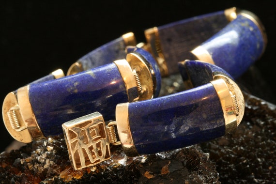 Gold Lapis Lazuli Bracelet, 10k Gold RARE Chinese
