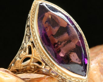 Antique 14k Gold Art Deco Filigree Navette Ring