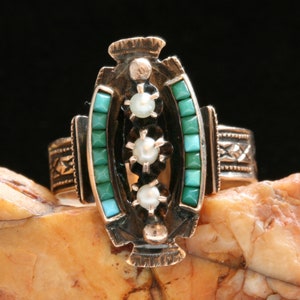 Victorian 10k Rose Gold Turquoise Seed Pearl Ring