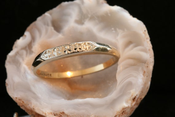 Gold Vintage Wedding Band, Solid 14k Yellow and Wh