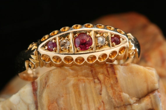 Antique Edwardian 18k Gold Ruby Diamond Ring, Bri… - image 2