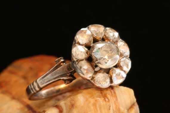 Antique Gold Diamond Ring, Georgian Old Cut Diamo… - image 4