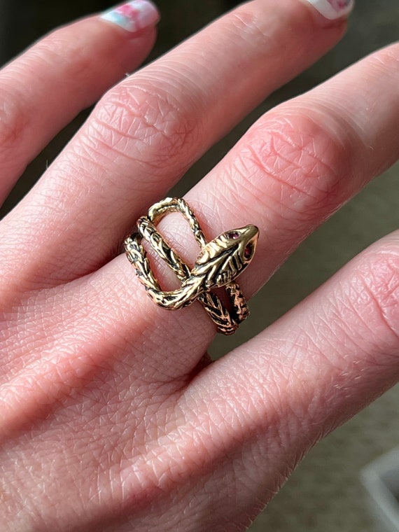 Antique Gold Snake Ring, Ruby Serpent Snake Ring,… - image 10