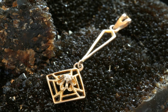 Victorian Diamond Lavalier Pendant, 10k Gold .03c… - image 2