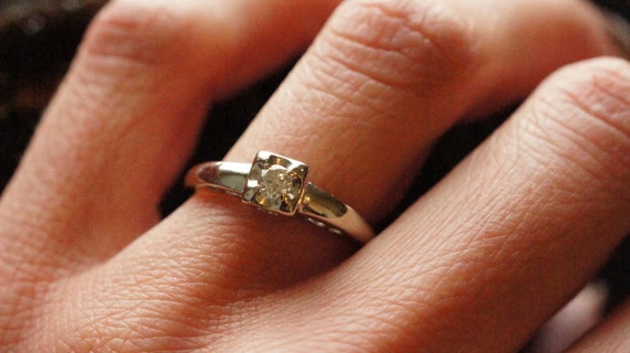 Vintage Gold Diamond Ring, 14k White Gold Ring, S… - image 9