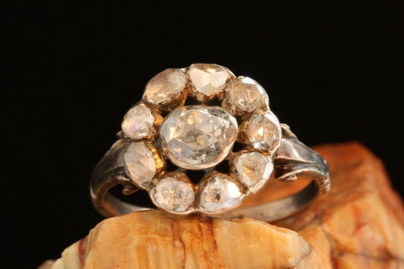 Antique Gold Diamond Ring, Georgian Old Cut Diamo… - image 2