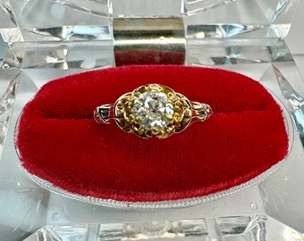 Antique Victorian Diamond Ring, 14k Gold .43ct Natural Old European Cut Diamond Engagement Ring