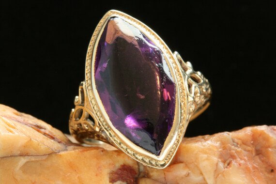 Antique Gold Filigree Ring, Art Deco Amethyst Pas… - image 4