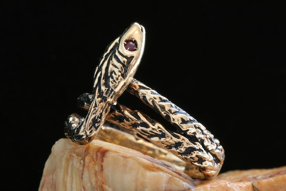 Antique Gold Snake Ring, Ruby Serpent Snake Ring,… - image 4