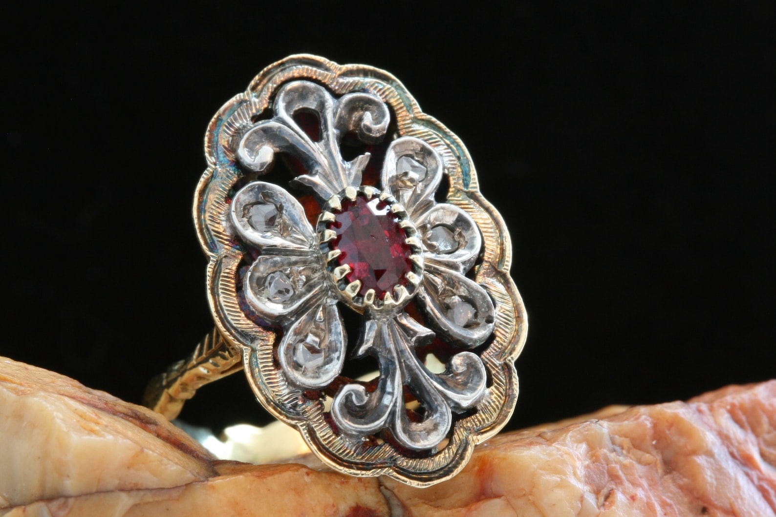 Georgian 18k Gold Enamel Ruby Rose Cut Diamond Ring: Antique Jewelry - Etsy