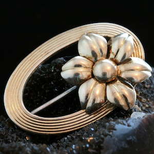Vintage Symmetalic Floral Brooch: 14k Gold over Sterling Silver Pin