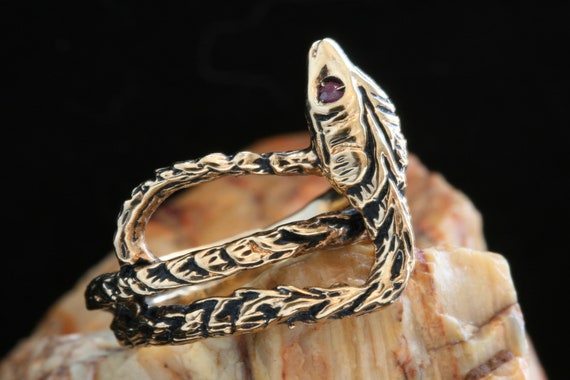 Antique Gold Snake Ring, Ruby Serpent Snake Ring,… - image 7