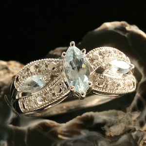 Vintage Aquamarine Diamond Ring: 10k White Gold Jewelry