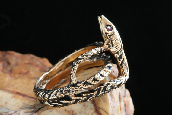 Antique Gold Snake Ring, Ruby Serpent Snake Ring,… - image 6