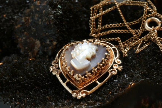 Gold Victorian Cameo Necklace, 14k Gold Mother of… - image 7