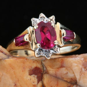 Vintage 10k Gold Ruby Ring with Diamond Accents