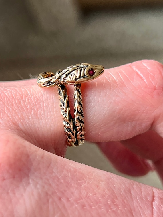 Antique Gold Snake Ring, Ruby Serpent Snake Ring,… - image 9