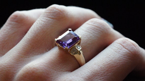Vintage Gold Amethyst Ring, 10k Gold Diamond Ring… - image 9
