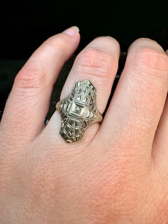 Gold Antique Diamond Ring, 14k White Gold, .04ct … - image 8