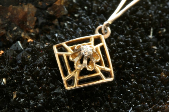 Victorian Diamond Lavalier Pendant, 10k Gold .03c… - image 3