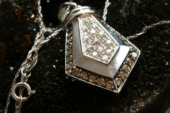 White Gold Diamond Necklace, 10k Gold .40ctw Natu… - image 2