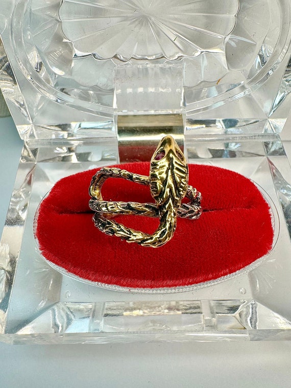 Antique Gold Snake Ring, Ruby Serpent Snake Ring,… - image 2