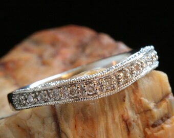 Vintage 14k White Gold Curved Diamond Wedding Band .50ctw